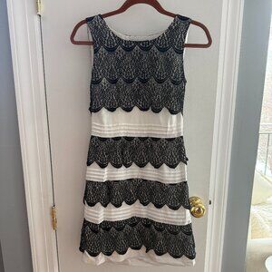 BCBG Max Azria Black White Scallop Lace Cocktail Mini Dress